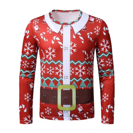 New 3D Personality Printing Fashion Men's Christmas Long-Sleeved T-Shirt