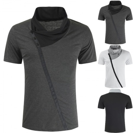 Summer New Style Short-Sleeved Fashion Color Matching Pile Collar Men's Casual T-Shirt