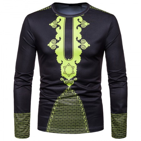 New Men's Fashion Totem 3D Digital Printing Round Neck Long Sleeve T-Shirt