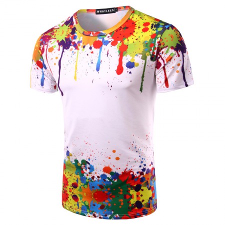 Hot Selling Style Men's Paint Splashing Pattern 3D Printing Round Neck Short Sleeve T-Shirt