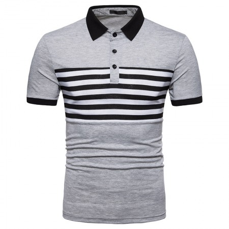 Summer Men's Short-Sleeved T-Shirt Small Lapel Striped Polo Shirt Mens Slim Trend Shirt Collar