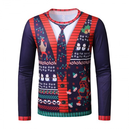 New 3D Personality Printing Fashion Men's Christmas Long-Sleeved T-Shirt