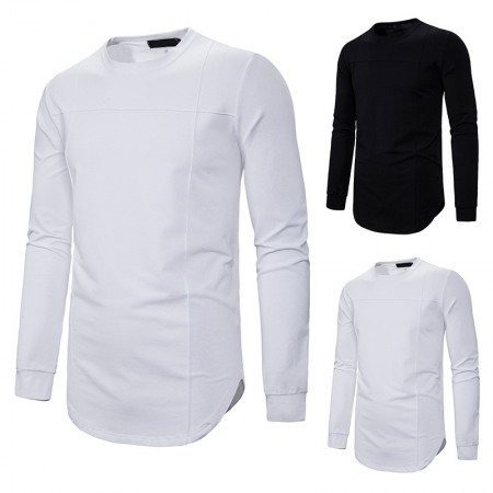 Round Neck Long T-Shirt Men's Loose Dark Trendy Men's Long-Sleeved T-Shirt